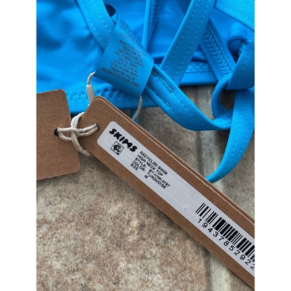 Skims Signature Swim High Neck Top Turquoise Size Medium - Picture 10 of 10